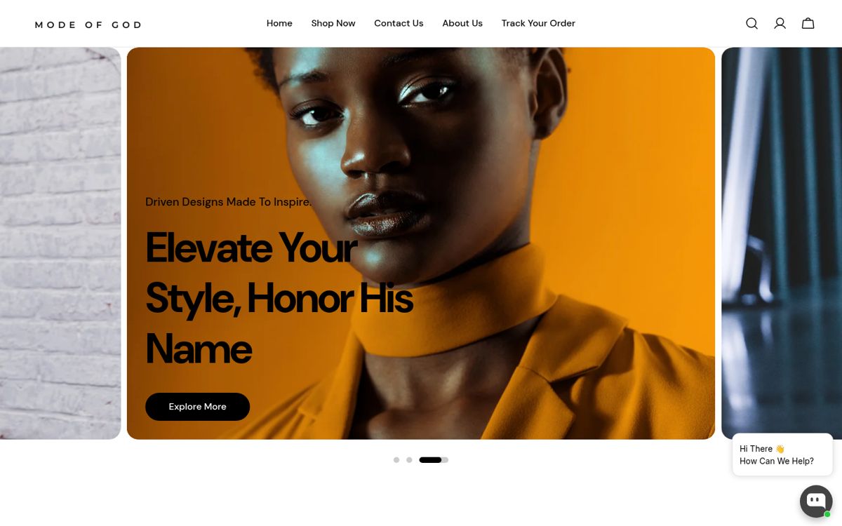 Screenshot of the MODE OF GOD online store