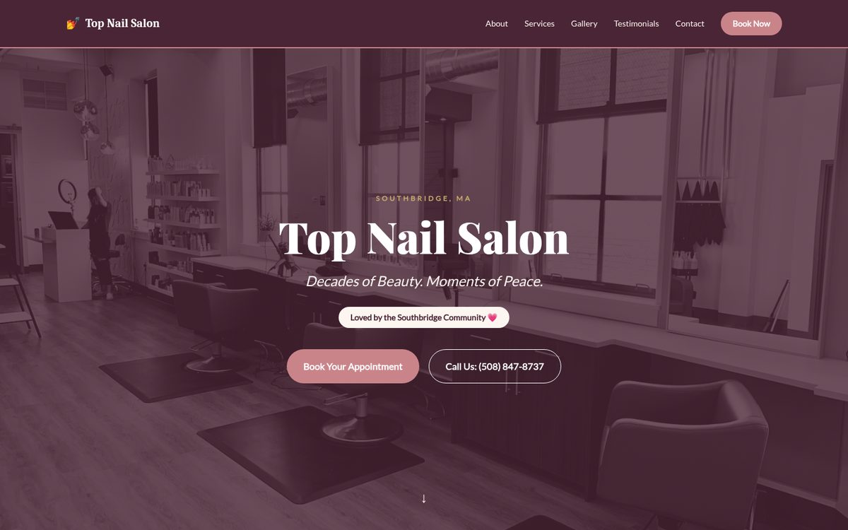 Screenshot of the Top Nail Salon home page